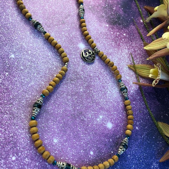 23 1/2" natural Tulasi with Om pendant and dark teal blue beads 40.00 - Picture 10 of 11